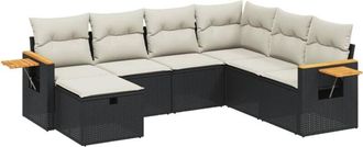 vidaXL Set De Comedor De Jard&iacute;n 7 Pzas Y Cojines Rat&aacute;n Sint&eacute;tico Negro Vidaxl