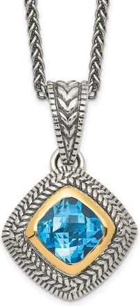 Diamond2Deal Sterling Silver with 14K Accent Cushion Bezel Sky Blue Topaz Pendant Necklace