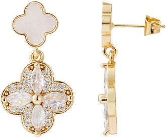 Adornia Adornia 14K Plated Mother Of Pearl & Clover Drop Earrings