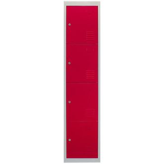 MonsterShop MonsterShop - Armadietto da Montare con 4 Porte Rosse in Acciaio 45cm x 38cm x 180cm per Scuole, Palestre e Spogliatoi