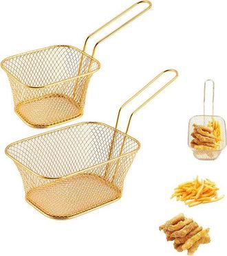 OEM Cesta Para Fre&iacute;r, 2 Piezas, Colador Para Fre&iacute;r, Escurridor, Acero Inoxidable, Con Asa, Sirve Patatas Fritas/aperitivos En Una Cesta, Dorado