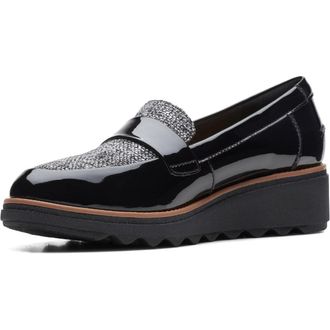 Clarks Womens Sharon Gracie Penny Loafer, Navy Combi Leather, 7