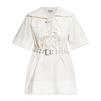 Ganni Short Dresses, female, Beige, Size: XL Stretch Cotton Mini Dress