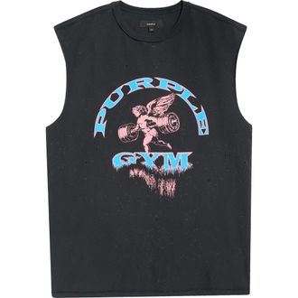 Purple Textured Sleeveless Cotton Graphic T-Shirt in Black at Nordstrom, Size Xx-Large
