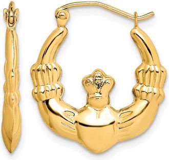 Diamond2Deal 10k Yellow Gold Polished Claddagh Shape Fancy Hoop Earrings