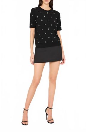 Milly Rosalyn Rhinestone Short Sleeve Sweater In Black