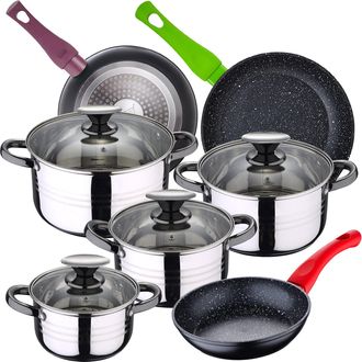 San Ignacio Bateria De Cocina 8 Piezas San Ignacio Dina De Acero Inoxidable Con Juego De Sartenes (18/22/26 Cm) San Ignacio Jolie De Aluminio Forjado