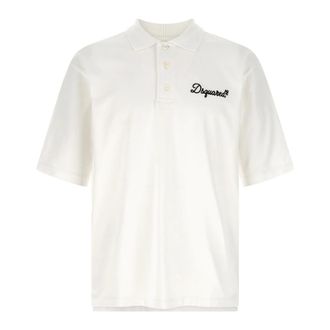 Dsquared2 Tops, Heren, Wit, XL, Katoen, Tennis Fit Signature Embroidery Cotton Jersey Polo Shirt