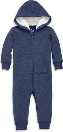 primary Baby Teddy Fleece-Lined Zip Romper in Heather Navy at Nordstrom, Size 3-6M