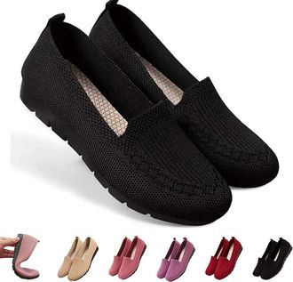 Generic Womens Orthopedic Knit Comfort Loafers - Slip-Resistant Walking Shoes, Lightweight Soft Sole Shoes for Outdoor (Black,10.5)