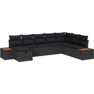 vidaXL Conjunto De Sof&aacute; De Jard&iacute;n Con Coj&iacute;n 8 Pcs Negro Polirat&aacute;n