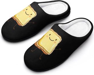 Generic Butter on Toast Cute Mens Soft Cotton Slippers with Memory Foam Anti-skid House Shoes for Travel Indoor Outdoor
