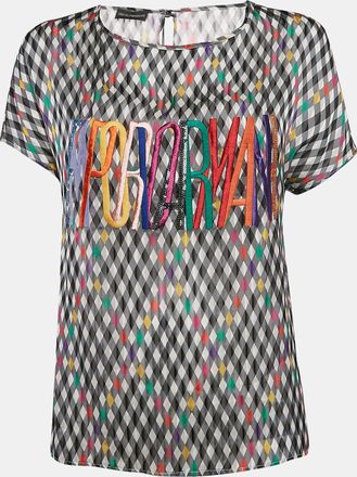 Emporio Armani Multicolor Checked And Logo Embroidery Silk Top