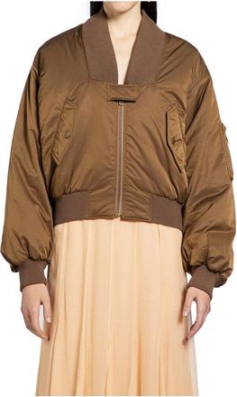 Chloé Brown Nylon Twill Jacket with Ribbed Collar