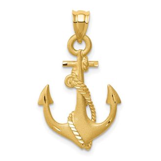 Diamond2Deal 14k Yellow Gold Brushed & Diamond-cut Anchor Pendant
