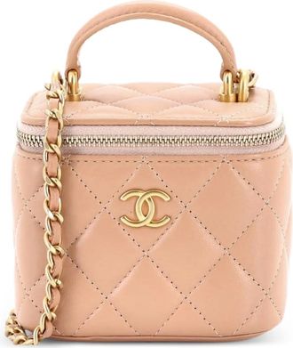 Chanel Borsa a tracolla Vanity Case mini in pelle di agnello trapuntata con manico - Toni neutri