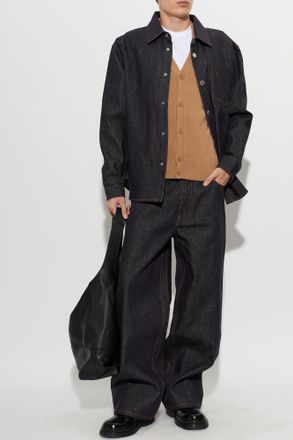 Ami Denim Shirt With Logo, Mens, Navy Blue