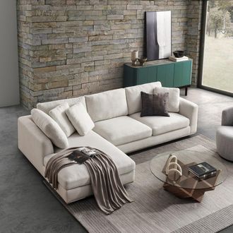 Castlery Performance Fabric Chaise Sectional Sofa - White | Hamilton by Castlery, Deep Seats, Spill-Resistant Fabric