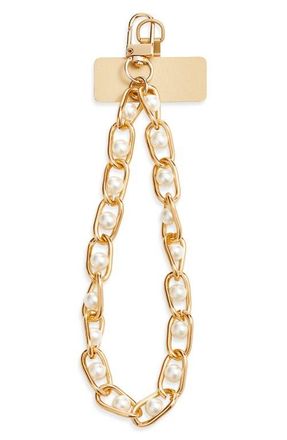 Chelsea28 Faux Pearl Chain Link Phone Wrist Strap in White- Gold at Nordstrom