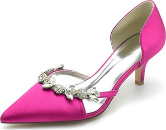 Minitoo Womens Elegant Bridal Heels Kitten Low Heel Wedding Evening Prom Pumps Shoes BR041 Rose UK 5.5