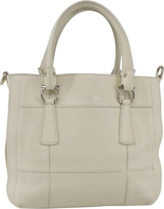 Ferragamo Gancini Handbag Leather White Leather Handbag (Pre-Owned)