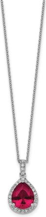 Diamond2Deal Sterling Silver Rhodium-plated Lab Created Ruby and CZ Teardrop Halo Pendant Necklace