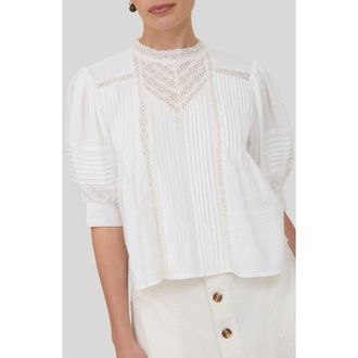 ZOE AND CLAIRE Lace Trim Puff Sleeve Top in Off White at Nordstrom, Size X-Small