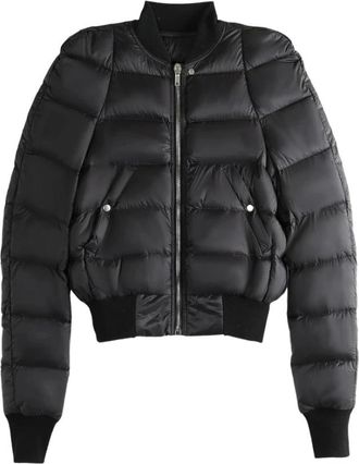 Rick Owens Gewatteerd Zwarte Pufferjas met Geribbelde Details - Dames - Gewatteerde jassen - Zwart - L - Wol - Jassen