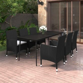 vidaXL Set Comedor De Jard&iacute;n 7 Pzas Y Cojines Rat&aacute;n Sint&eacute;tico Y Vidrio Vidaxl