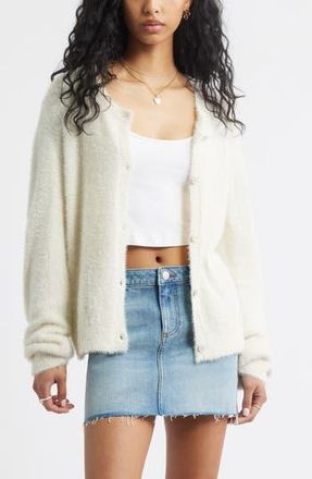 BP. Fuzzy Scoop Neck Cardigan in Ivory at Nordstrom Rack, Size Xx-Small