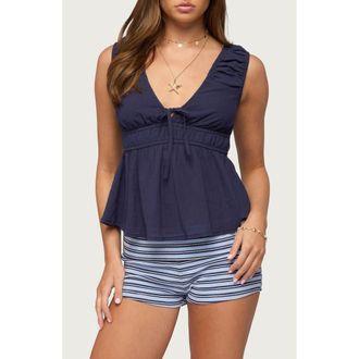Edikted Bertha Sleeveless Babydoll Top in Navy at Nordstrom, Size X-Large