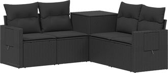 vidaXL Juego De Sof&aacute; 5 Uds. Negro Rat&aacute;n Sint&eacute;tico Y Acero Vidaxl