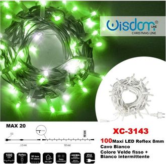 Trade Shop Trade Shop - Catena Luminosa 100 Luci Led Lucciole Verde Fisso + Bianco Intermittente Xc-3143