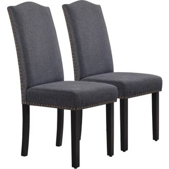 Yaheetech Set 2 Sedie Sala da Pranzo Imbottite Moderne in Tessuto Eleganti Gambe in Legno Massello Grigio Scuro - Yaheetech