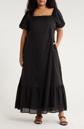 Sugarlips Coraly Xena Puff Sleeve Cotton Maxi Dress in Black at Nordstrom, Size 1 X