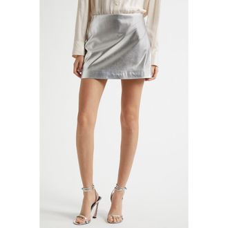 Alice & Olivia Elana Metallic Faux Leather Miniskirt in Silver at Nordstrom Rack, Size 8
