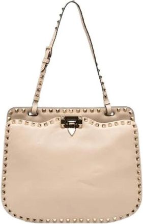 Valentino Pre-owned Studded Leather Shoulder Bag - Dames - Vintage Schoudertas - Beige - ONE Size - Leer - Vintage