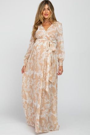 Pinkblush Floral Chiffon Maxi Dress in Taupe at Nordstrom, Size Medium