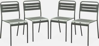 Sweeek Sweeek - Silla De Jard&iacute;n De Acero, Set De 4, Amelia, Verde Kaki, 44x52x79 Cm