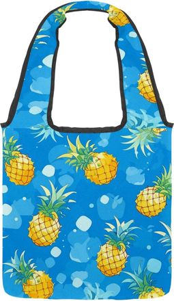 Generic Tropical Pineapple Fruit Reversible Canvas Shoulder Tote - Double-Sided Print, 12oz Cotton, 27cm Drop, Fold-Flat Bag for Travel, Shopping, Street Outi