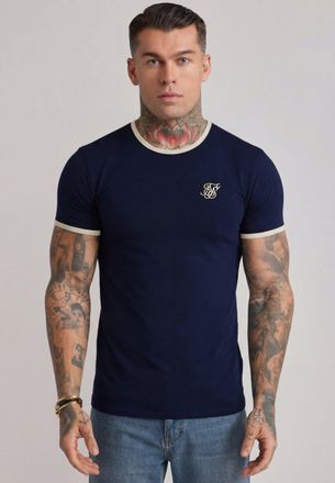Siksilk Hombres Azul Marino, Ecr&uacute; Camiseta Ringer XXL