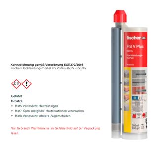 Fischer Mortero De Inyecci&oacute;n De Alto Rendimiento Fis V 360 Plus