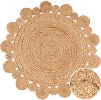 OEM Tappeto Rotondo Etnico Boho In Juta Per Soggiorno - 60 Cm Di Diametro - Realizzato A Mano, Moderno, Naturale