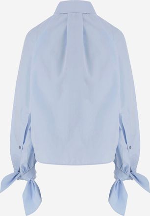 Patou Womens Cotton Blouse With Tied Sleeves Light Blue Shirt