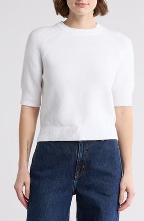French Connection Lily Mozart Short Sleeve Cotton Sweater in Summer White at Nordstrom Rack, Size X-Large