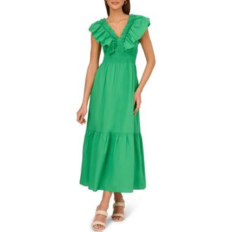 Adrianna Papell Ruffle Smocked Waist Maxi Dress in Green at Nordstrom, Size 10