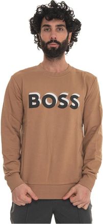 HUGO BOSS Hoodies & sweatvesten, Heren, Beige, L, Katoen, Logo Crewneck Sweatshirt Lange Mouw