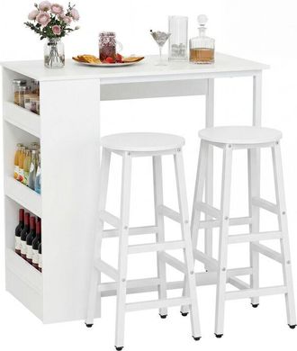 Costway 91.5x49x91.5 cm Kitchen Table Set with Heavy-duty Metal Frame 2 Stools White