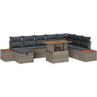 vidaXL Vidaxl - Conjunto De Sof&aacute; De Jard&iacute;n 9 Pcs Gris Rat&aacute;n Sint&eacute;tico