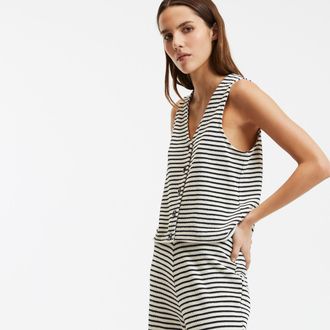 La Redoute Collections Mouwloos gestreept T-shirt met v-hals